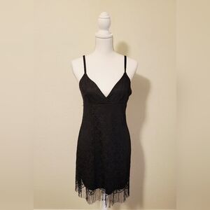 Black Lace Fringe Dress | Cocktail Party | Timeless Little Black Dress | Size L